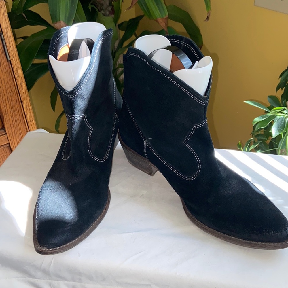 Mia Black Suede Cowgirl Ankle Boots